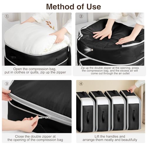 Homsorout 2 Pack Compression Storage Bags - 110L Large Capacity Comforter Storage Bag, 3-Layer Washable Ultra Space Saving Self Compression Organizer Space Bags for Blanket, Sweater, Sheet, Black - color: Black, size: 110L-2 Pack