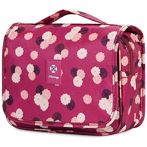 Narwey Small Hanging Travel Toiletry Bag for Women, Travel Bag for Toiletries, Makeup Bag Organizer Make Up Bags Cosmetic Bags for Girls - color: Red Flower