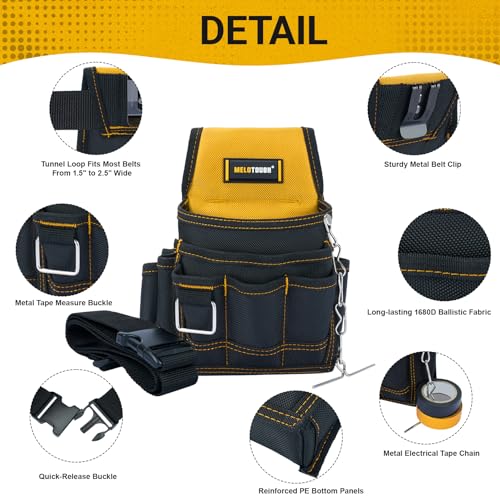 MELOTOUGH Electrician Tool Pouch Tool Belt Pouches Multiple Pockets Tool Organizer for Technician, Maintenance, HVAC - color: Yellow, size: Small Electrician Pouch
