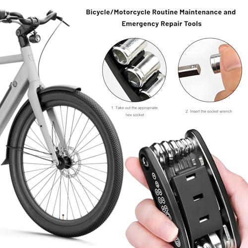 Motorcycle Bike Repair Tool Kit, 16-in-1 Foldable Multi Function Tool with Hex Wrench & Screwdriver, Portable Multitool Cycling Repair Tools for Motorcycle Bicycle Mountain Bike