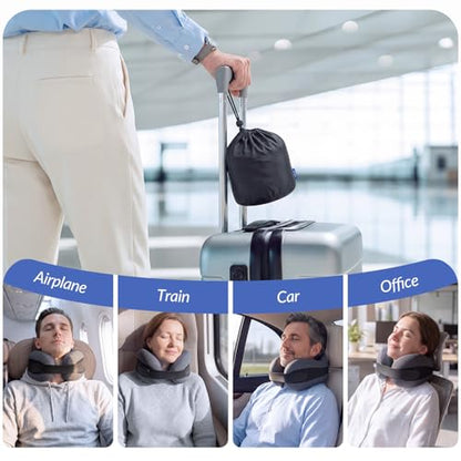 ZIKEE Dual-Layer Memory Foam Neck Pillow for Airplane, Travel Pillow with Seat Straps to Secure Head & Neck, Ergonomic Ear-Friendly Neck Pillow for Traveling with Breathable Vent Holes, Airy Cover