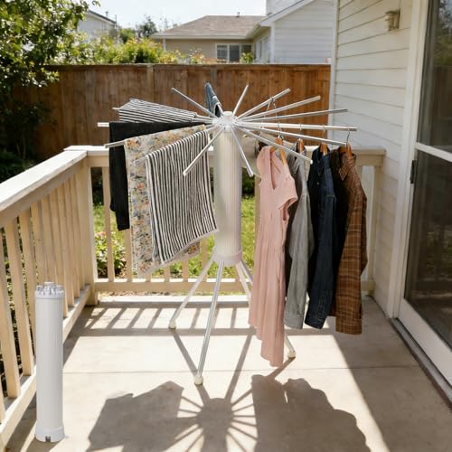 Clothes Drying Rack Foldable, Clothes Drying Rack Drying with wheels with 16 Arms Laundry Drying Rack Saving Collapsible Hanger Tripod Clothes Drying Rack Rack Clothing Balcony Bedroom Apartment
