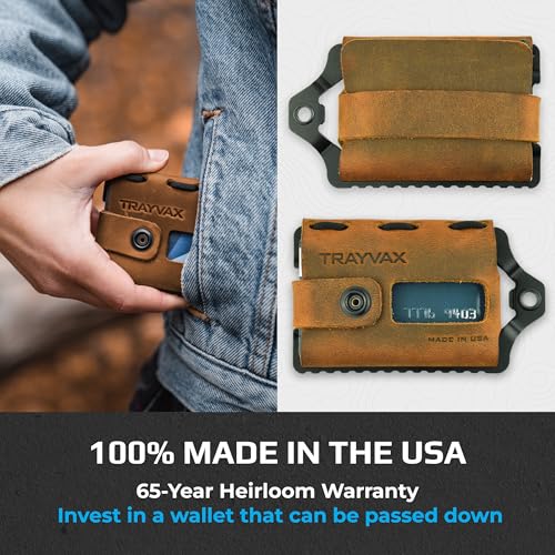 Trayvax Element Wallet, RFID Front Pocket Credit Card Holder with Money Clip, Minimalist Slim Leather Metal Wallet for Men and Women - color: Black | Tobacco Brown