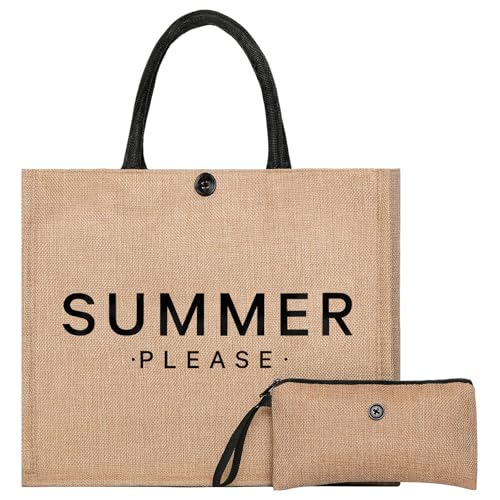 Trifabricy Beach Bag for Women, Woven Straw Beach Tote Bag Waterproof, Weaving Swim Gym Shopping Travel Bags with Button - color: Classic-summer