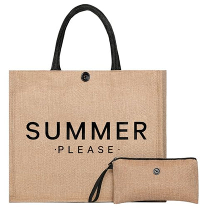 Trifabricy Beach Bag for Women, Woven Straw Beach Tote Bag Waterproof, Weaving Swim Gym Shopping Travel Bags with Button - color: Classic-summer