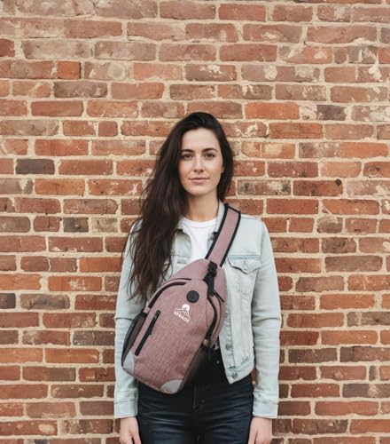 Sling Backpack for Women & Men, Crossbody Travel Bag with Water Bottle Holders, 17 Pockets, Quick-Access Phone Pocket, Hidden Security Pocket, Fits 11" Tablet, for Daily Carry, Travel, Theme Parks - color: F-dusty Pink