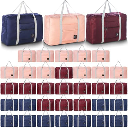 Travel Bag 36 Packes Carry on Luggage Foldable Duffel Bag Sports Gym Bag Weekender Overnight Bag Water Resistant Nylon Travel Duffel for Men Women - color: 12Pink 12Blue 12Red