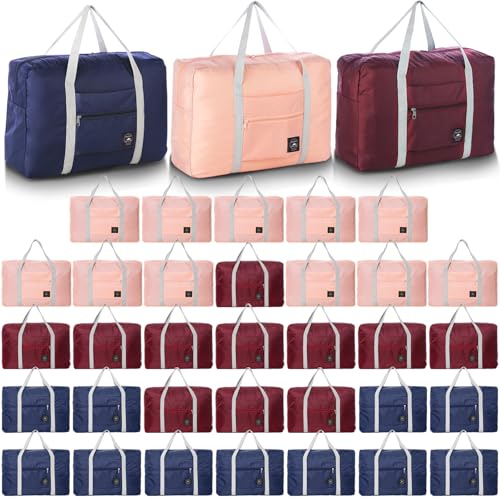 Travel Bag 36 Packes Carry on Luggage Foldable Duffel Bag Sports Gym Bag Weekender Overnight Bag Water Resistant Nylon Travel Duffel for Men Women - color: 12Pink 12Blue 12Red