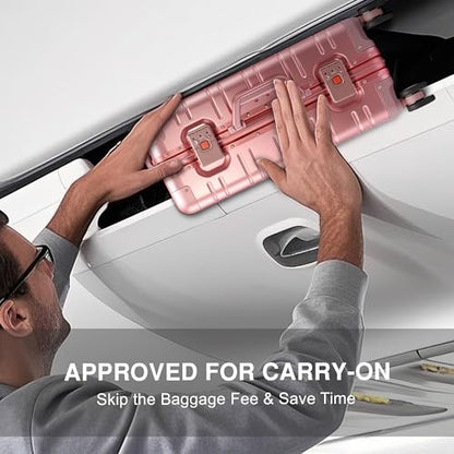 VentureVault All Aluminum Carry On Luggage 22x14x9 Airline Approved，Zipperless Luggage Premium Aluminum Suitcase Luggage, Hard Shell Carry On Luggage with Spinner Wheels (rose gold, 20inch) - color: Rose Gold, size: 20inch