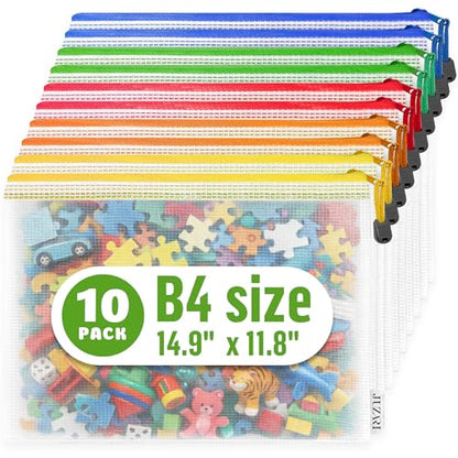 10 Pack Large Mesh Zipper Pouch B4 (12x15in) - Game Bags for Puzzle and Toy Storage Bags - Board Game Storage Zip Plastic Mesh Bags for Toys & Playroom Organization and Storage Zippered Pouches Folder - size: 10 Pack B4