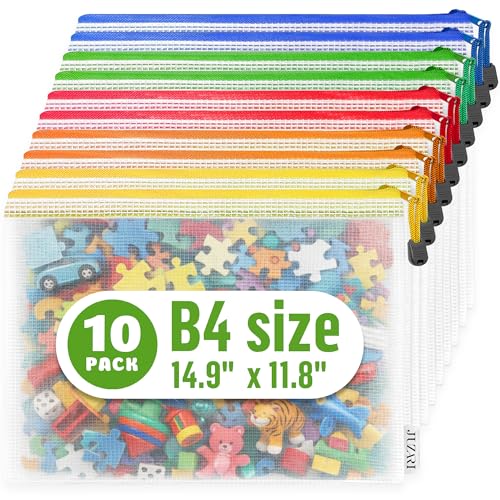 10 Pack Large Mesh Zipper Pouch B4 (12x15in) - Game Bags for Puzzle and Toy Storage Bags - Board Game Storage Zip Plastic Mesh Bags for Toys & Playroom Organization and Storage Zippered Pouches Folder - size: 10 Pack B4