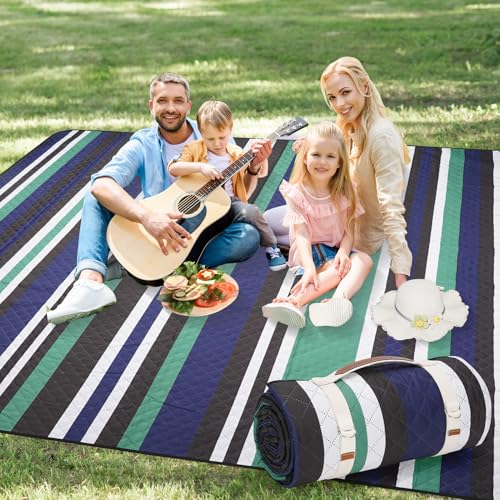 Picnic Blankets Outdoor Extra Large - 80"x80" Waterproof Beach Blanket, Machine Washable 3-Layer Foldable Park Mat with Sandproof Backing for Grass, Hiking, Travel, Concerts, Indoor (NavyBlue) - color: Navy
