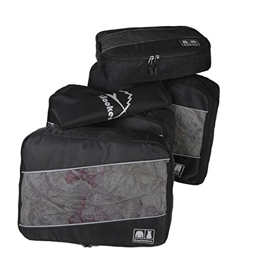 5 Set Packing Cubes for Travel Large Suitcase Luggage Organizer Bags Travel Accessories Vacation 4 Cubes 1 Laundry Pouch Bag - color: Black