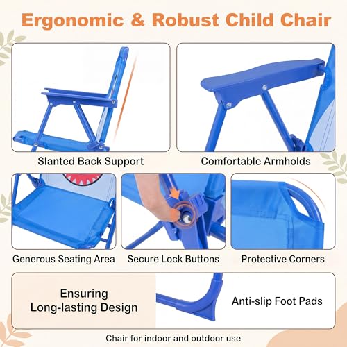 HONEY JOY Kids Picnic Table, Animal Themed Toddler Outdoor Table and Chair Set, 2 Folding Chairs & Removable Umbrella, Children Outdoor Furniture for Backyard Patio Garden (Navy Shark) - color: Navy Shark