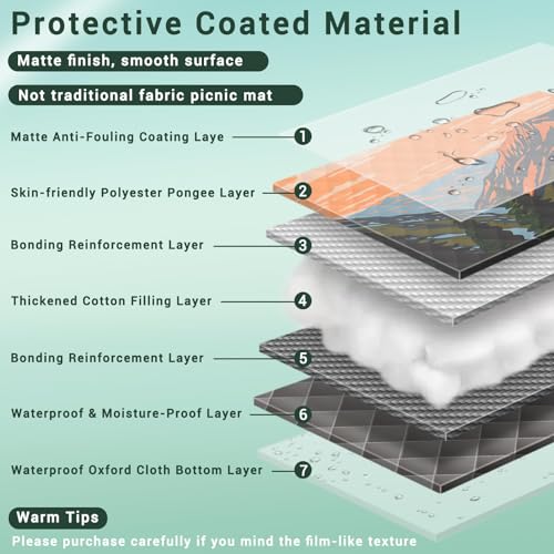 80x80 Waterproof Picnic Blankets Outdoor Sandless Beach Blanket Foldable Padded Ground Grass Park Lawn Mat Tent Camping Rug Backpack Hiking Roadtrip Gadgets Gifts Rv Car Travel Trailers Items - color: Green Mountain, size: 6'8" x 6'8" (Square)