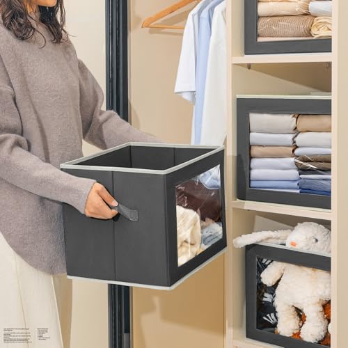 Homsorout Stackable Storage Bins with Lids - Large Decorative Basket with Lids, Fabric Foldable Closet Organizer Bins, Shelf Organizer for Living Room, Dorm, 5 Pack, Dark Grey - color: Dark Grey, size: XL(5-Pack)