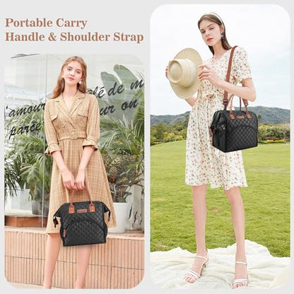 LOKASS Lunch Bag Insulated Lunch Box Wide-Open Lunch Tote Bag with Removable Shoulder Strap for Women/Men Adults Work Picnic Hiking Beach Fishing(Black) - color: Suqare Black-Starps
