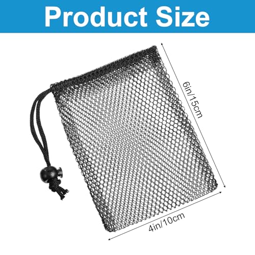 12Pack Mesh Bags Drawstring, Portable Nylon Storage Mesh Bags, Black Nylon Drawstring Bag for Travel Stuff, Beach Toys, Outdoor activities, Seashell Collecting (6 X 4 Inch)
