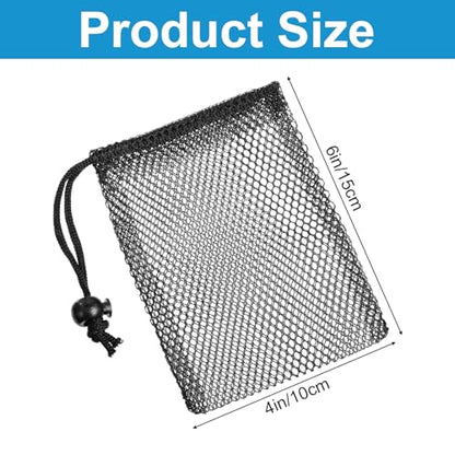 12Pack Mesh Bags Drawstring, Portable Nylon Storage Mesh Bags, Black Nylon Drawstring Bag for Travel Stuff, Beach Toys, Outdoor activities, Seashell Collecting (6 X 4 Inch)