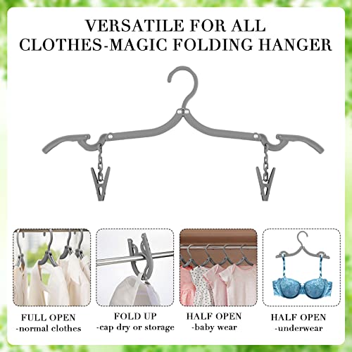 12 Pieces Folding Travel Hangers Foldable with Clips Portable Collapsible Coat Hanger Travel Drying Rack for Clothes, Gray - color: Gray