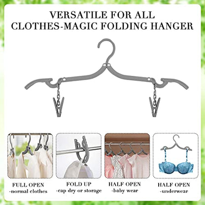 12 Pieces Folding Travel Hangers Foldable with Clips Portable Collapsible Coat Hanger Travel Drying Rack for Clothes, Gray - color: Gray