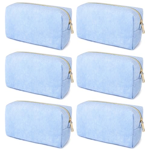 SOIDRAM 6PCS Bridesmaid Proposal Gifts Corduroy Blue makeup bag bulk for Wedding Party Favors Bachelorette party decorations Toiletry Organizer Bag Cosmetic Case Gift - color: Corduroy Blue, size: 6 Pack
