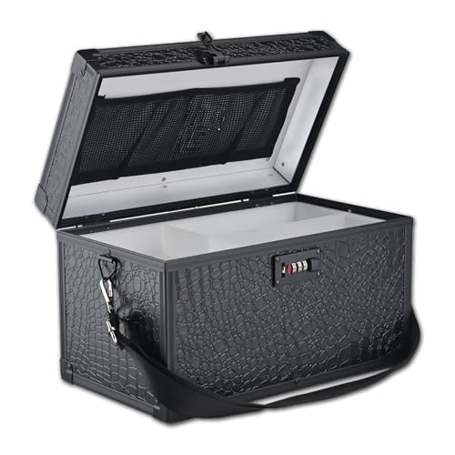 Combination Lock Box with Handle, Portable Multipurpose Locking Storage Case, Home Outdoor Security Lockbox, Organizer for Accessories Medicine Cosmetics Toys Tools (Crocodile Black, Large) - color: Crocodile Black, size: Large