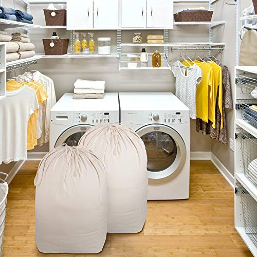 MCleanPin Washable Laundry Bags with Handles,140L Dirty Clothes Storage Bags for Laundry Hamper and Basket with Liner in College Dorm Travel, 2 Pack (Beige) - color: Beige