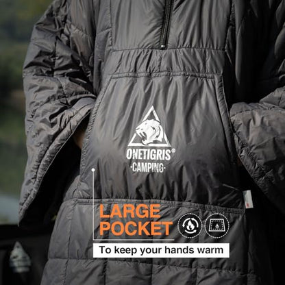 ONETIGRIS Camping Blanket Poncho with with Recycled Synthetic Insulation,Wearable Hoodie Blanket | Ultralight Water-Resistant Warm Camping Blanket for Outdoor, Hiking, Stadium - color: 2pcs-grey