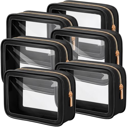 Hsei 6 Pcs Clear Makeup Bags TSA Approved Travel Toiletry Bags with Zipper Clear Cosmetic Organizer Set Diaper Bag Organizer Car Storage Pouch Gift for Women Mothers Day(Black) - color: Black