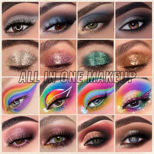 UCANBE Eyeshadow Palette with 15 Brushes Makeup Sets, Pigmented Eye Makeup Pallet Holiday Gift Set, Matte Smokey Rosy Neutral Glitter Eye Shadow Powder & Contour Highlight Blush All-in-One Make Up Kit - color: Palette C + Coffee-Brown Brush