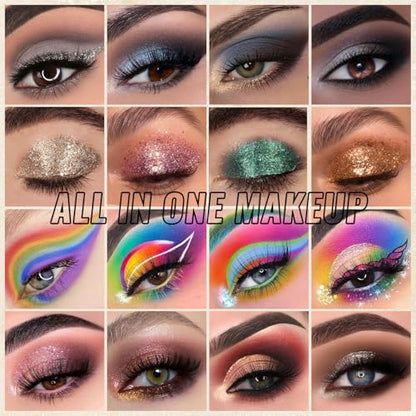 UCANBE Eyeshadow Palette with 15 Brushes Makeup Sets, Pigmented Eye Makeup Pallet Holiday Gift Set, Matte Smokey Rosy Neutral Glitter Eye Shadow Powder & Contour Highlight Blush All-in-One Make Up Kit - color: Palette C + Coffee-Brown Brush