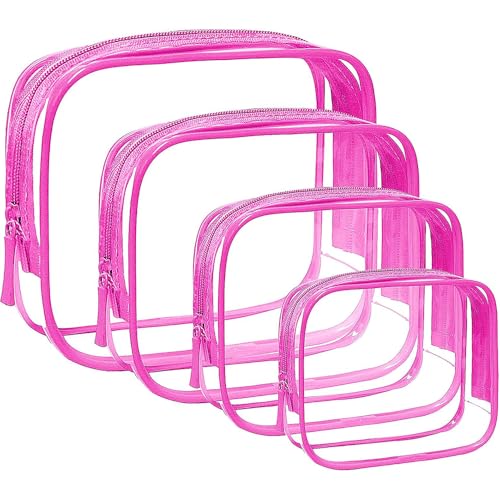 4 Pack Clear Makeup Bags, TSA Approved Toiletry Bag Car Organizer Travel Cosmetic Case Portable Travel Essentials Bags for Toiletries Clear Summer Beach Bag Carry on Airport Airline Compliant Bag - color: 4Pcs Rose