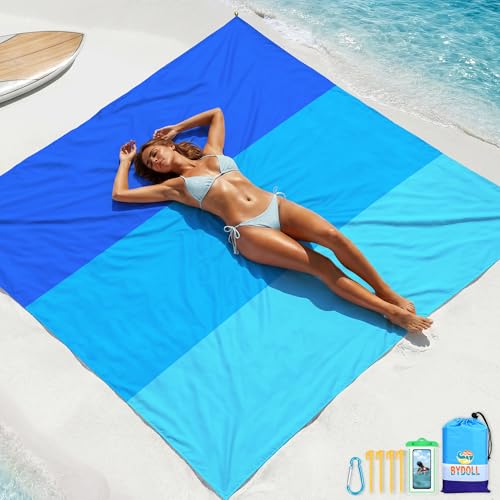 BYDOLL Beach Blanket Waterproof Sandproof Large, Oversized 78''X81''/10'X9' Lightweight Waterproof Outdoor Beach Mat for Travel Camping Vacation Sand Free Essentials Blanket - color: Blue3, size: 78''X81"