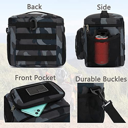 FlowFly Lunch Bag, Insulated Cooler, Thermal Lunch Box Tote with MOLLE/PALS Webbing, Adjustable Padded Shoulder Strap, for Tactical Men Women Adults and Boys Girls Kids (Black#Camo, Medium) - color: Black#Camo, size: Medium