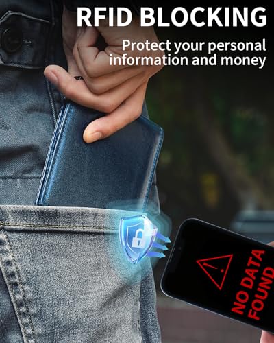 Artpaxy Mens Wallet Bifold Genuine Leather RFID Blocking Wallet for Men with 1 ID Windows 13 Card Holders 2 cash pockets 1 Gift Box - color: Navy Blue