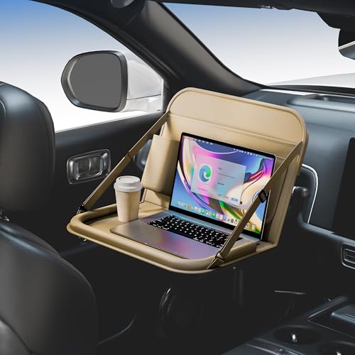 GMQ Backseat Car Organizer with Tray 1 Pack,Car Back Seat Eating Tray for Kids, Multifunctional Laptop Desk,Back Seat Car Storage & Tablet Holder for Children(Beige, 1PC) - color: Beige