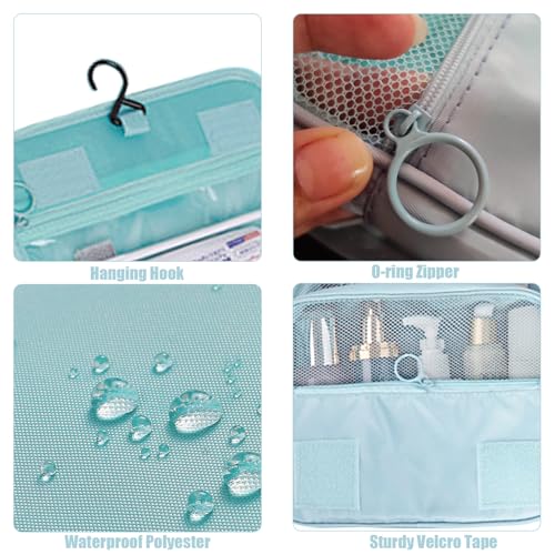L&FY Hanging Travel Toiletry Bag Women's Cosmetic Organizer Makeup Pouch Men's Shaving Kits With Handle(Lake Blue) - color: Lake Blue, size: Compact Size
