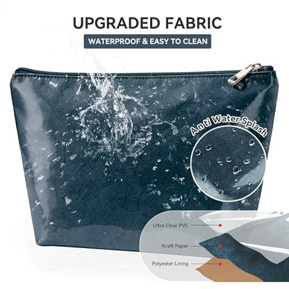 WLLWOO PVC Waterproof Makeup Bag Kraft Paper Cosmetic Bag Travel Toiletry Zipper Pouch Organizer for Women Purse - color: PVC-Dark Blue