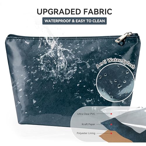 WLLWOO PVC Waterproof Makeup Bag Kraft Paper Cosmetic Bag Travel Toiletry Zipper Pouch Organizer for Women Purse - color: PVC-Dark Blue