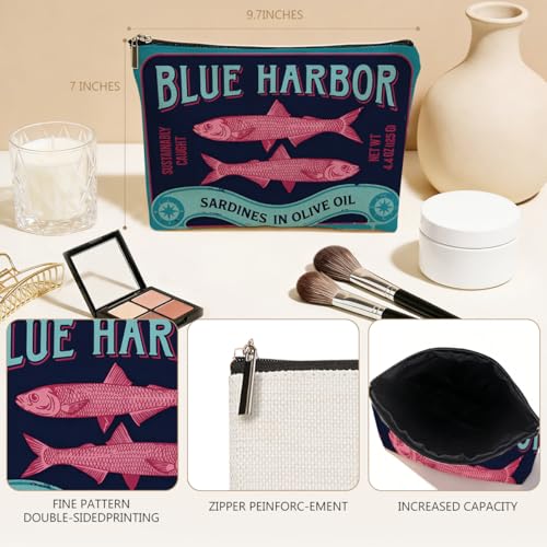 Sardines Makeup Bag for Women, Fish Canvas Cosmetic Makeup Pouches with Zipper Travel Makeup Cosmetic Bags, Sardine Olive Oil Toiletry Organizer Pouch Birthday Gifts - color: Multicolor 0009