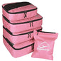 5 Set Packing Cubes for Travel Large Suitcase Luggage Organizer Bags Travel Accessories Vacation 4 Cubes 1 Laundry Pouch Bag - color: Pink