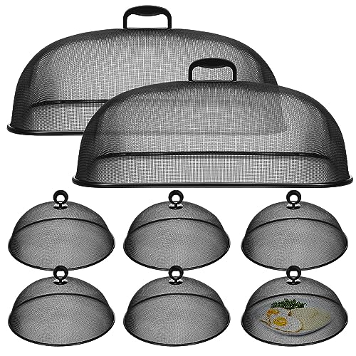 Hicarer 8 Pcs Metal Mesh Screen Food Cover for Outdoors Set Including Extra Large 18.5 in Mesh Food Tents and 11 in Large Dome Picnic Covers to Keep Bugs Away (Black) - color: Black