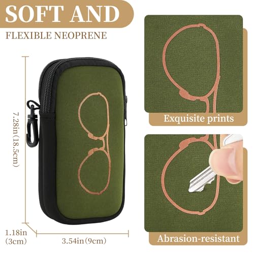 QIUTIMIY Sunglasses Soft Case Zipper Double Eyeglass Case with 2 Compartments 1 Belt Clip - color: Army Green