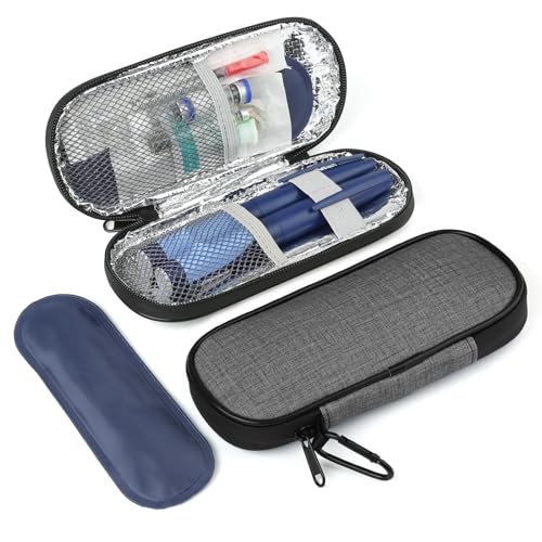 GERMUN Insulin Pen Cooler Travel Case with 2 Reusable TSA Approved Ice Packs, Diabetic Medication Insulated Cool Organizer Bag for Insulin Pens and Other Diabetic Supplies Storage (Grey) - color: Grey