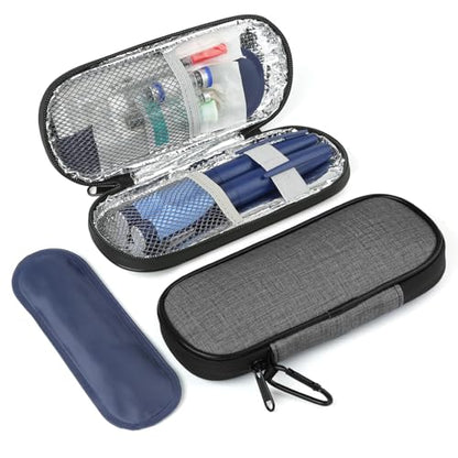 GERMUN Insulin Pen Cooler Travel Case with 2 Reusable TSA Approved Ice Packs, Diabetic Medication Insulated Cool Organizer Bag for Insulin Pens and Other Diabetic Supplies Storage (Grey) - color: Grey