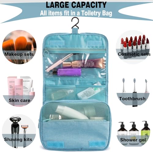 L & FY Hanging Travel Toiletry Bag Women's Cosmetic Organizer Makeup Pouch Men's Shaving Kits With Handle (Denim Grey) - color: Denim Grey, size: Compact Size