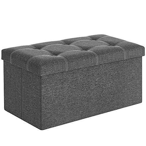 SONGMICS Mazie Collection - 30 Inches Ottoman Storage Bench, 21 Gal. Folding Chest with Breathable Linen-Look Fabric, Load up to 660 lb, for Entryway, Living Room, Bedroom, Dark Gray ULSF001G01 - color: Dark Gray, size: 15"D x 30"W x 15"H, style: Classic