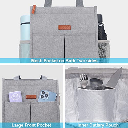 Lacdo Lunch Bag for Women Men Insulated Lunch Tote Bags Waterproof Reusable Lunch Box Soft Cooler with Pockets for Work Travel Picnic, Gray - color: Gray
