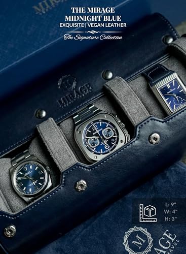 Watch Case Travel Organizer - Watch Roll Case - 3 Watch Case Display Storage - Watches Accessory Gift - Midnight Blue Vegan Leather - color: Midnight Blue 3-watch case